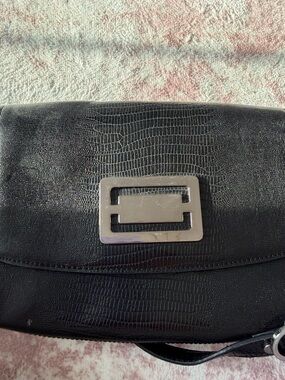Liz Claiborne Black Croc-Embossed Wristlet with Silver Accent